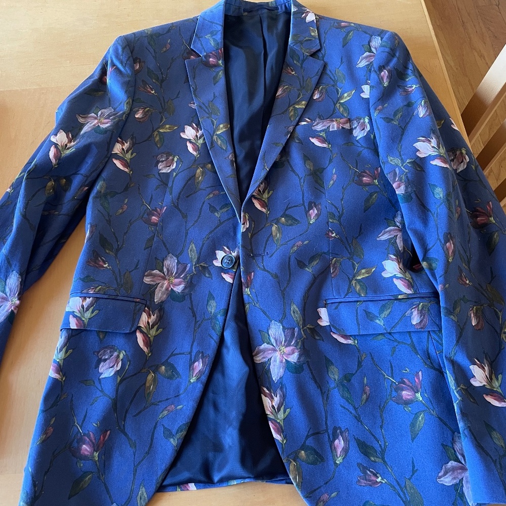 Topman Skinny Fit Blue Floral Suit 38r 31x30
